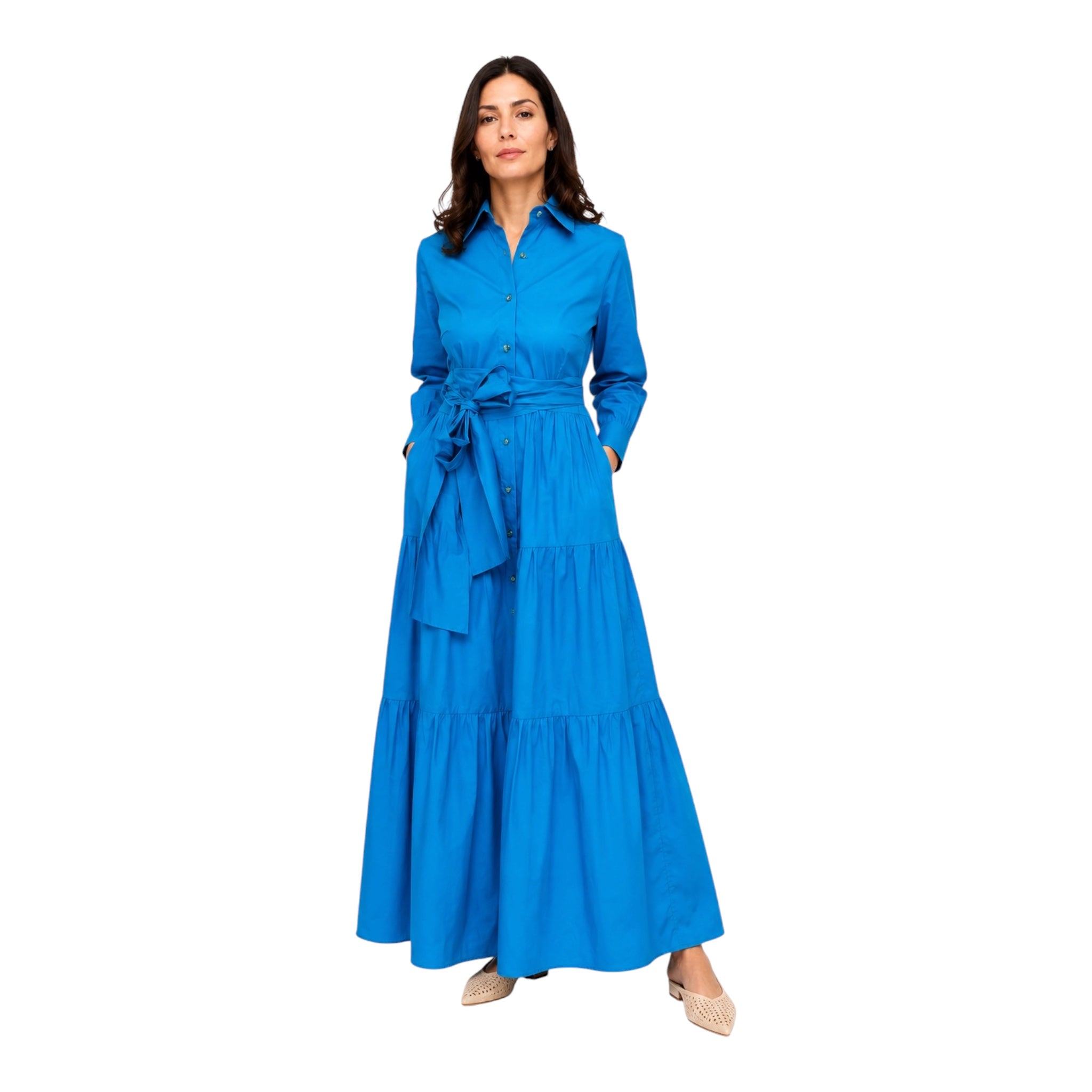 Vestido camisero azul turquesa